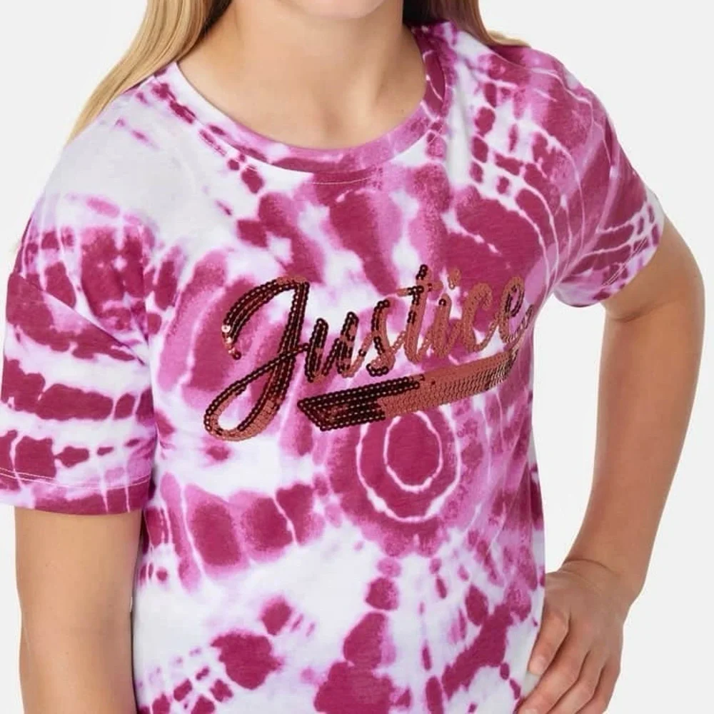 NWT Justice Sequin Tie-Dye Pink Cropped Top